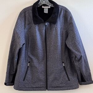 Free Country Women's Gray Print SZ 1X Full Zip Faux Fur Lined Jacket EUC